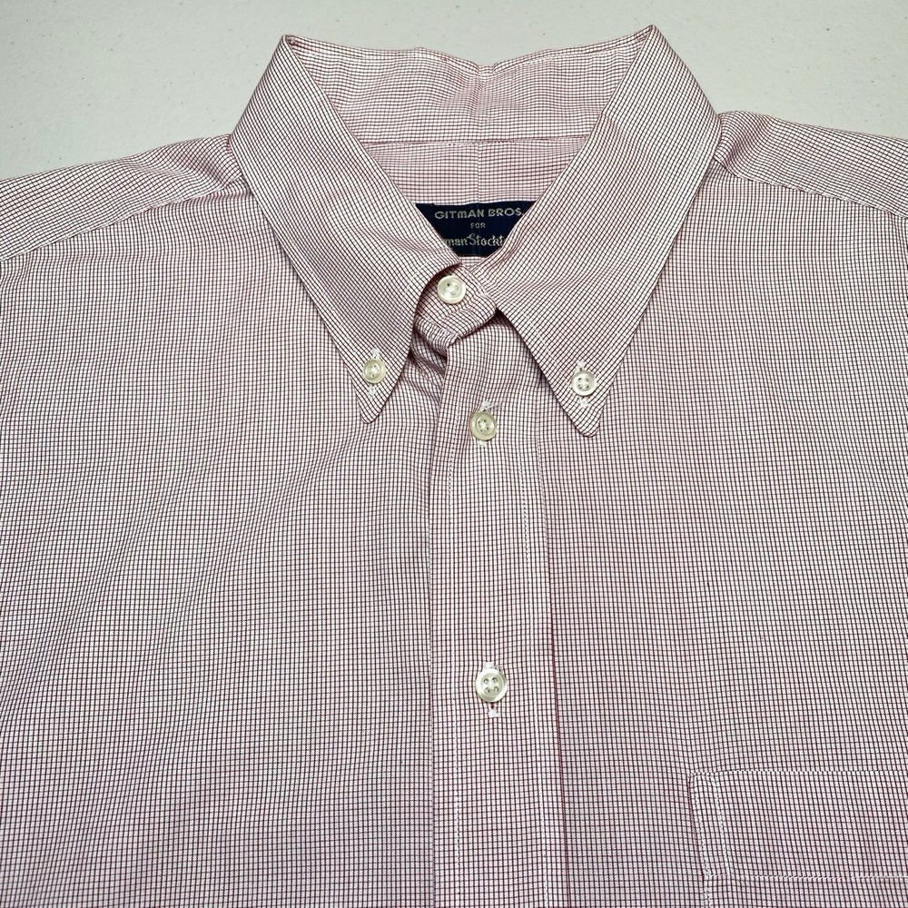 Gitman Bros Shirt 17.5 34 Mens L/S Button Down Red Micro Check
